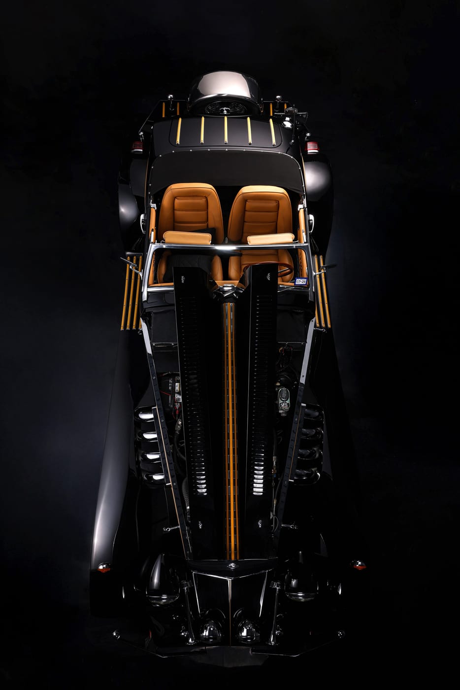 Clenet classic car detail, studio lighting on chrome and paintwork
